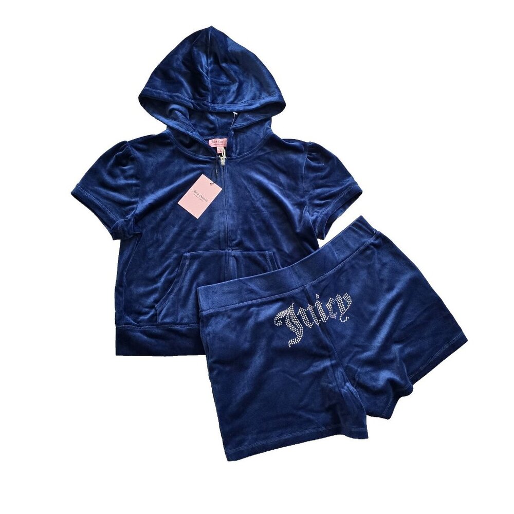 Juicy Couture Velour Hoodie Short Set  L Velvet Watermelon Rhinestone Y2K Retro